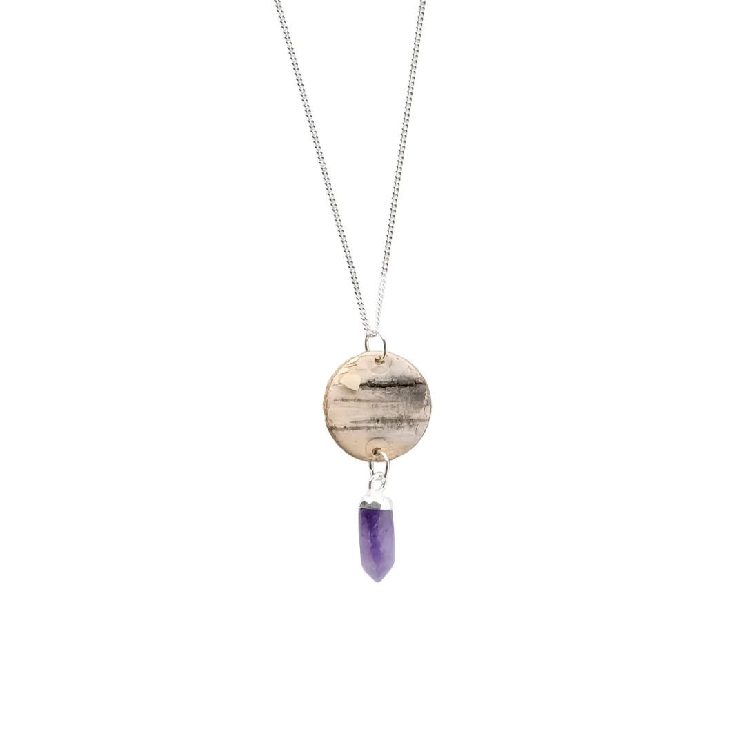 Steorra Birch Bark Necklace with Amethyst Point