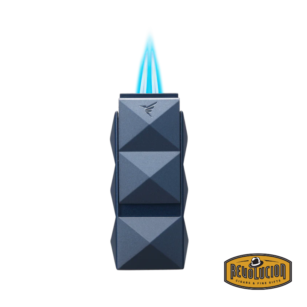 Briquet Colibri Quasar II à double flamme avec poinçon - Bleu marine
