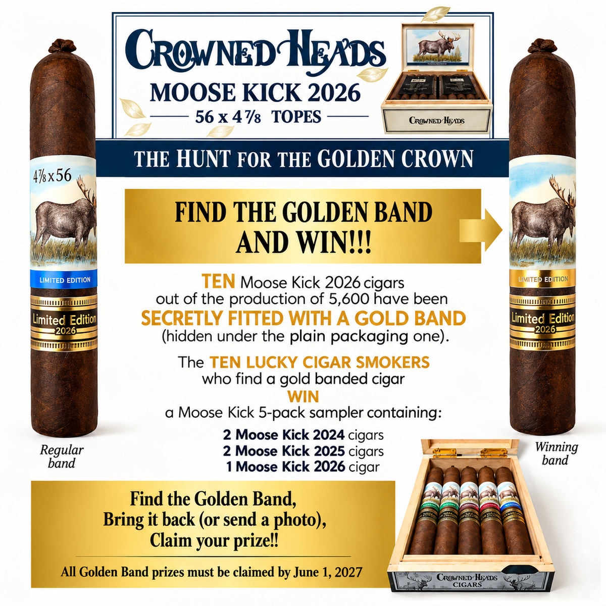 Crowned Heads Moose Kick 2026 Robusto Extra Medium-Full Strength Nicaraguan Cigar