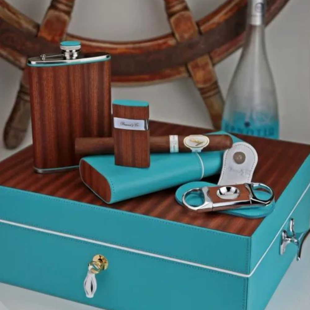 Brizard & Co Airflow Cigar Humidor 60 Count - Positano (Turquoise & African Mahogany)